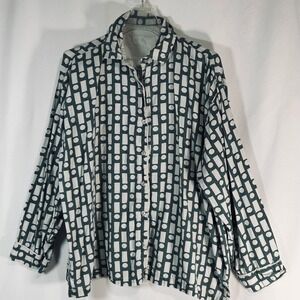 Daily Drills Green White Geometric Print Pajama Shirt XS/S Cotton Modal